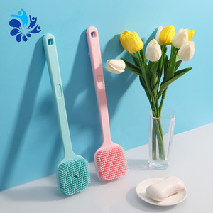 Silicone <b>Bath</b> <b>Brush</b> Square Shape Long Handle Soft Bristles <b>Back</b> Scrubber Body <b>Brush</b> - Product Image 1
