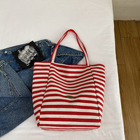 Sac tendance 2025 en tissu tricoté rayé, style décontracté coréen, sac fourre-tout pour étudiants, grande capacité, sac à bandoulière décontracté pour femmes