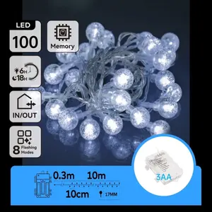 Ghirlanda di luci a bolle, batterie 3AA, colore bianco ghiaccio, 10m, ideale per decorazioni interne ed esterne, crea - Product Image 3