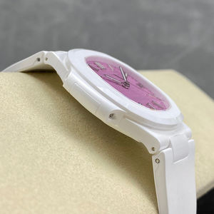 Montre de luxe personnalisée pour homme et femme, boîtier octogonal en céramique, cadran rayé rose, affichage de la date, montre sport, montre intemporelle - Product Image 2