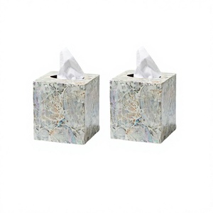 Ensemble de 2 boîtes à mouchoirs en nacre de qualité exclusive, forme carrée, pour hôtel et usage domestique - Product Image 1