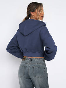 <span class=keywords><strong>Sudadera</strong></span> con capucha informal de gimnasio recortada con <span class=keywords><strong>cremallera</strong></span> Lisa para <span class=keywords><strong>mujer</strong></span>, <span class=keywords><strong>sudadera</strong></span> con capucha y <span class=keywords><strong>cremallera</strong></span> en el hombro, venta al por mayor - Product Image 6