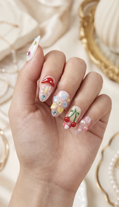 Ongles Press-on Faits Main 10 Pièces Personnalisables Courts Amande Mignons 3D Champignon Cerise Fleur Gelée Kawaii - Product Image 2