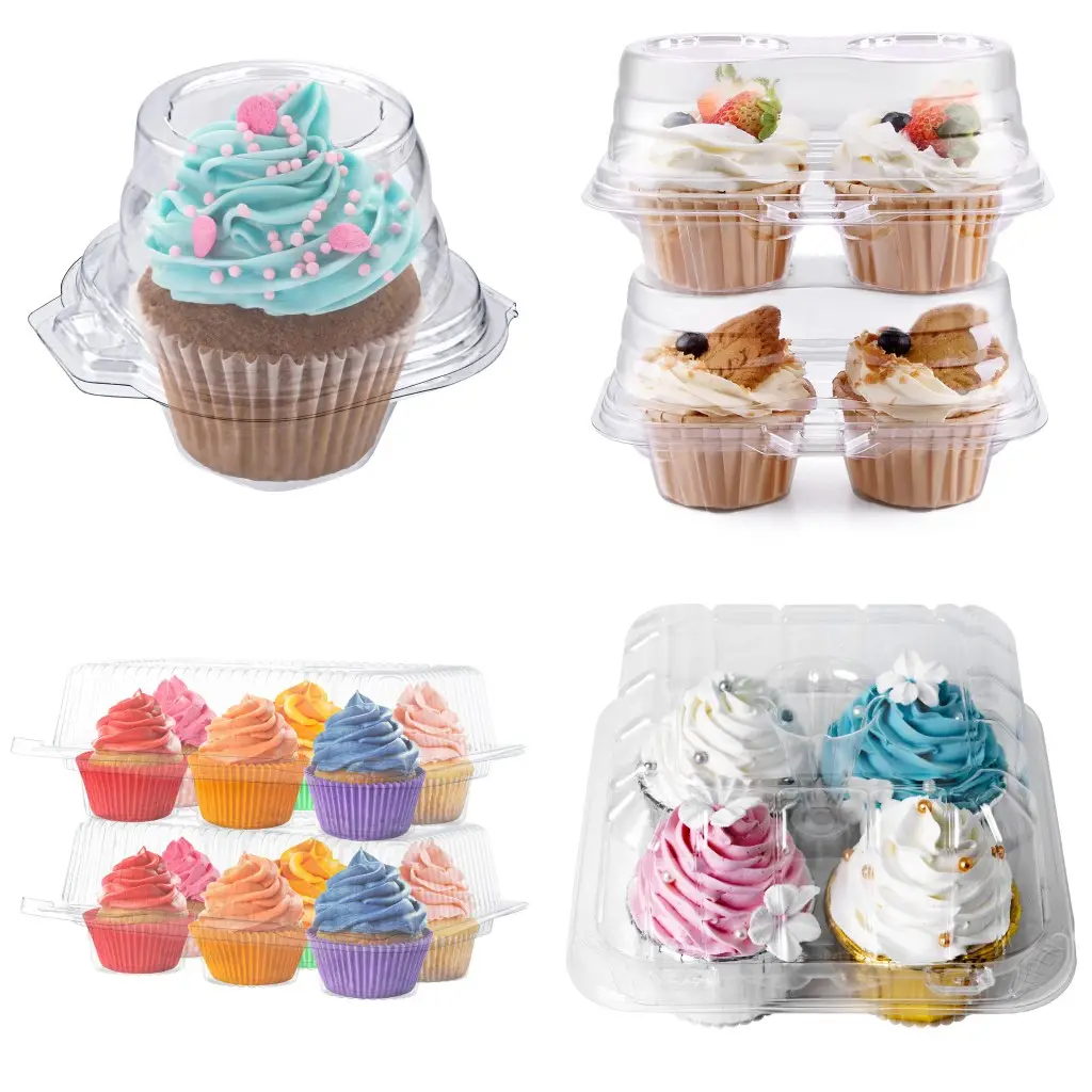 Benutzer definierte 1 2 4 6 12 Cupcake-Träger halter Klare Kunststoff-Blister-Clamshell-Behälter Dessert-Muffins-Verpackungs box mit Kuppel deckel