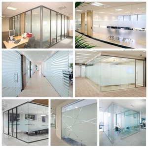 Tùy chỉnh kính không khung tường rõ ràng/Mờ/khuôn mẫu tùy chọn cho phong cách phòng tách cong kính văn phòng phân vùng - Product Image 6