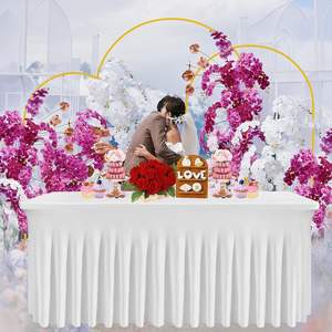 6ft Rectangle Custom White Stretch Table Cloths for Events Outdoor Wedding Spandex Party Ruffled Table Skirt - Product Image 5