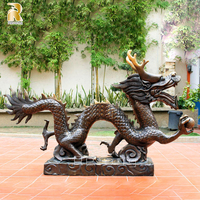 Statue de dragon chinois antique en bronze de grande taille RELONG, sculpture animale en métal pour la décoration de jardin extérieur