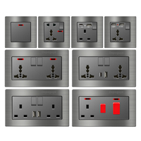 Interrupteurs muraux universels en alliage d'aluminium gris brossé Uk Malta Prises avec chargeur rapide USB de type C Panneau d'interrupteurs électriques