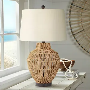 Modern Handmade Bedroom Table Lamp Light with Led Bulbs Home Natural Decoration Woven Rattan Table lantern
