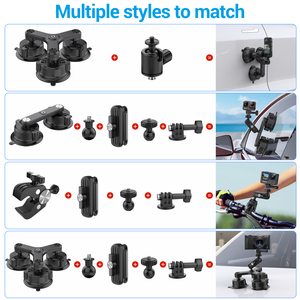 Kit de fixation pour voiture à ventouse 5 en 1 pour Insta360 x4 x3 x2 xOne RS <span class=keywords><strong>GoPro</strong></span> <span class=keywords><strong>Max</strong></span> Caméra compatible RS Réglable en plastique Alliage d'aluminium - Product Image 4