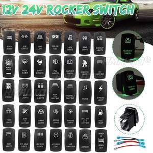 Interruptores Basculantes Universales de 12V 24V de 5/7 Pines, 36 Patrones, para Coche, Barco, Caravana, Impermeables, con Doble Barra de Luz LED Verde - Product Image 1