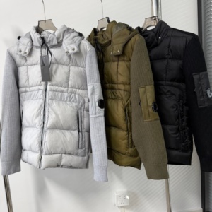 Abrigo Acolchado de Algodón Mixto con Capucha Desmontable y Paneles de Punto, Insignia Circular en el Brazo, Ropa de Invierno para Hombre y Mujer - Product Image 1