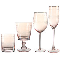Ensemble de verres à vin en cristal sculpté de style vintage rose clair, artisanal, de luxe léger, Sunyo SET0015, capacité 401-500 ml, pour vin rouge