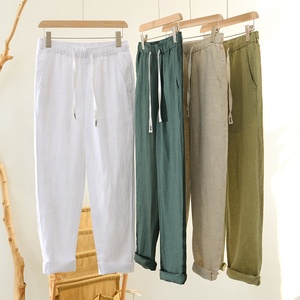 Pantaloni da uomo in lino, stile jogger, casual, a vita elastica con coulisse, leggeri, lunghi fino alla caviglia, vestibilità ampia, per yoga e spiaggia, all'ingrosso - Product Image 1