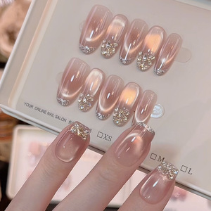 Ongles artificiels faits main, style haut de gamme <span class=keywords><strong>Pure</strong></span> Desire, dégradé rose <span class=keywords><strong>nude</strong></span>, effet œil de chat, élégants, extensions d'ongles ovales en gel UV blanc - Product Image 1