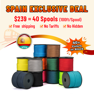 <span class=keywords><strong>Espagne</strong></span> - Pack ultime de paracord 550 - 40 bobines de 100 pieds - LIVRAISON GRATUITE - Paracord 100% nylon type III 4 mm avec 40 couleurs - Product Image 1