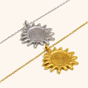 Collier pendentif soleil avec <span class=keywords><strong>empreinte</strong></span> <span class=keywords><strong>digitale</strong></span> en chaîne à maillons en acier inoxydable plaqué or 18 carats, style vintage tendance pour femmes, bijoux - Product Image 1