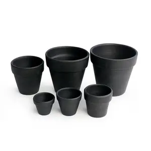 Wholesale custom black clay pots mini craft nursery plant pot pottery pot with hole for indoor and outdoor plant