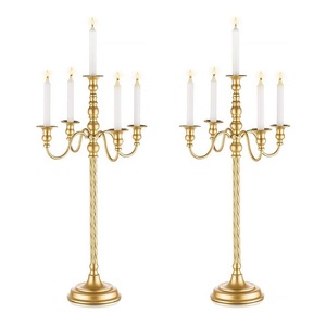 Candélabre doré de style européen à 5 bras, porte-bougie, décoration de table de mariage, chandelier en fer, centre de table - Product Image 1