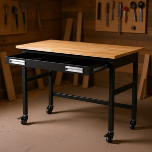 Table de travail en bois de 48 pouces avec tiroir organisateur, capacité de 1500 lb sur roulettes pour le travail du bois - Product Image 2