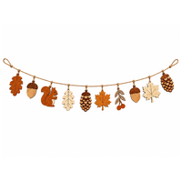 Guirlande d'automne en bois écologique, feuilles découpées au laser, design écorce de pin et écureuil, décoration de cheminée style ferme, option logo personnalisé, corde en jute