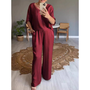 Traje Casual de Verano para <span class=keywords><strong>Mujer</strong></span>, Cuello en V, Color Sólido, Mercerizado - Product Image 1