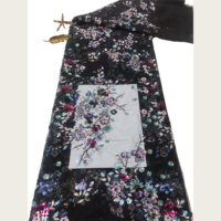 Tissu en maille brodé floral multicolore frais avec paillettes brillantes, dentelle en tulle 100 % polyester écologique pour les vacances des enfants