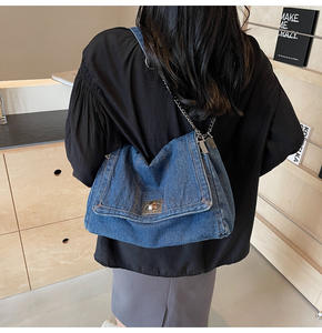 Bolso de hombro vaquero de gran capacidad, gran oferta, moda coreana 2025, bolso cruzado de hombro con cadena para niñas - Product Image 1