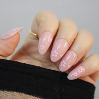 Magnifiques faux ongles à presser en gel souple, forme moyenne ovale amande ronde, motif fleur rose, pour grossistes