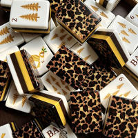Set Mahjong Amerika Motif Leopard Mewah 160Pcs Ubin Mahjong Akrilik Kustom Pola Bunga Panther Berlapis Emas