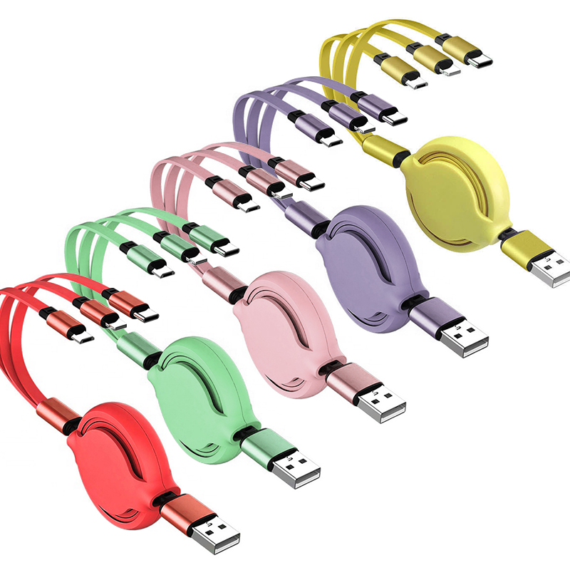 Dropshipping 1.2M Mobile Phone 3 in 1 Fast charger Cable Micro USB Type C Charging Mutilfunction USB Cable