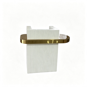 Modern White Fluted Reception Desk With Gold Stainless Steel Curved Panel Custom Beauty Salon Spa Nail Shop Front Reception - Product Image 6