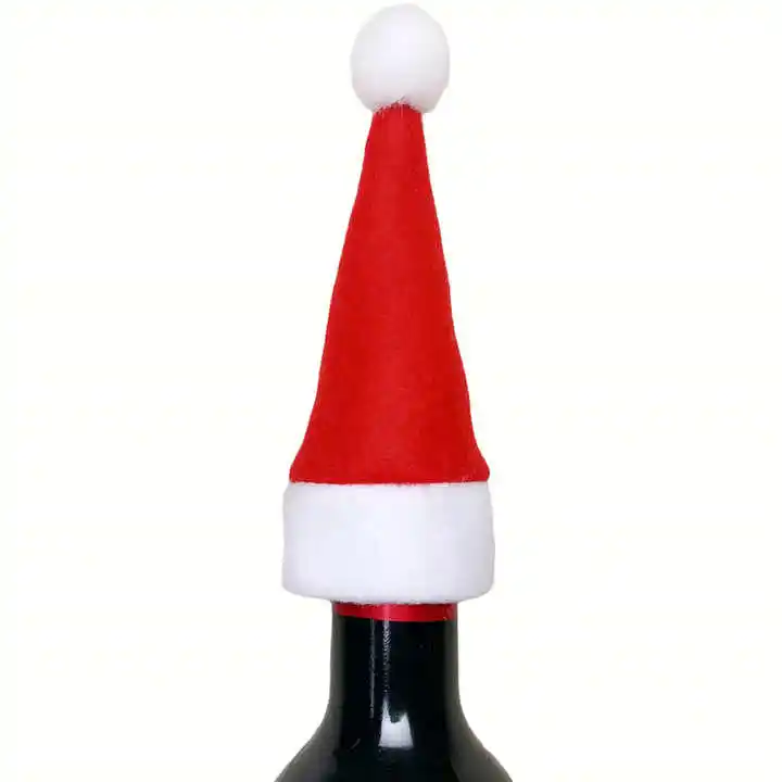 Xmas Silverware Holder Mini DIY Red Christmas Santa Hat for Craft Mini Santa Hat Cup wine Bottle Cover