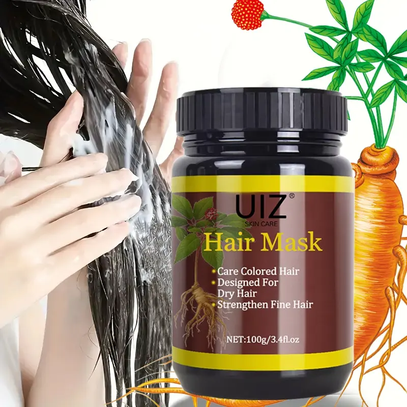 Etiqueta privada Anti-Frizz Ginseng Mascarilla para el cabello Hidratante profundo Seco Dañado Reparación de cabello Daños Tratamientos de raíz Mascarilla a base de hierbas Cabello