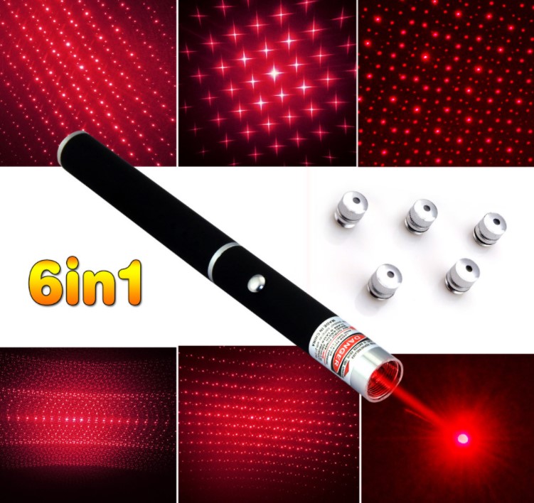 6 in 1 405 nm 532 nm 650 nm rot grün blau Laser-Zeiger Stift Laser-Taschenlampe + 5 Sternköpfe Strahllicht