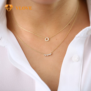 VLOVE เครื่องประดับผู้หญิงขายดีที่สุด สร้อยคอเพชรทรงเหลี่ยมธรรมชาติ 14K ทองคำ ประดับ<span class=keywords><strong>เพชร</strong></span>แบบคลัสเตอร์ ตัวเรือนแบบกรงเล็บ รับรองโดย IGI รูปทรงเรขาคณิต - Product Image 4