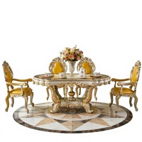 Table à manger en chêne de style européen, design français-américain, bois massif, plateau ovale en marbre, accents émeraude et or champagne, 8 places, pour la maison