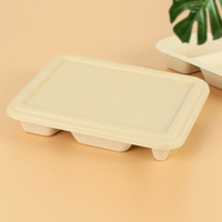 Boîte à lunch jetable en pulpe de bambou biodégradable, compatible micro-ondes, 5 compartiments, pour les contenants alimentaires à emporter des restaurants