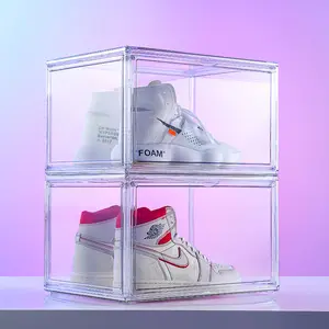 Caixa organizadora personalizada com lado magnético dobrável, caixa de plástico transparente gigante para sapatos, tênis transparente e transparente