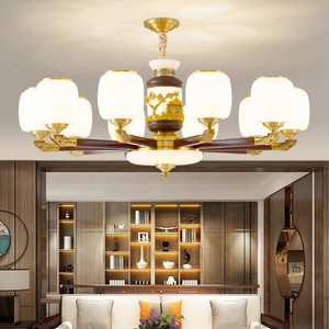 Chinese Style Chandelier Led <b>Light</b> Solid Wood Round Multi Head <b>Ceiling</b> Lamp For Living Room Dining Room Home Decor - Product Image 2