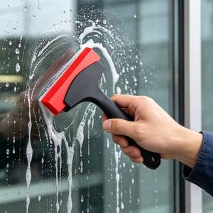 Raclette en caoutchouc rouge robuste pour le bricolage – Outil pour le nettoyage des joints de carrelage, le décapage des taches d'eau sur le verre et le lissage du papier peint - Product Image 1