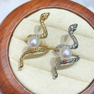 Perancang Busana Cincin Mutiara Dua Warna Berlapis Emas 18K untuk Wanita, Set Cincin Tumpuk Anti-Kusam, Perhiasan untuk Hari Jadi - Product Image 3