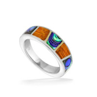 Bague en argent sterling 925 avec incrustations de bois de Koa hawaïen et de coquille d'ormeau, bijoux inspirés de la vie marine des Caraïbes