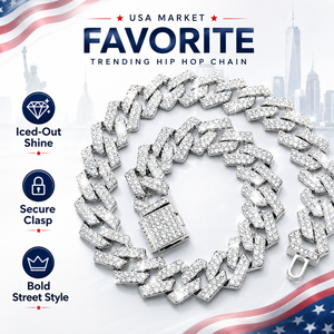 Colliers Miami Cuban « Iced Out » Hip Hop le Moins Cher, Sertis de Strass et de Diamants 14 MM, Bijoux Bling pour Hommes Rapper - Product Image 1