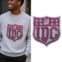 Patch brodé de sequins en forme de bouclier de football, thermocollant, pour vêtements, chapeaux, sacs, décoration DIY, vente en gros