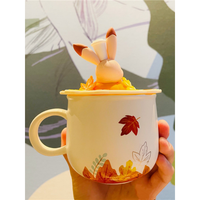Café avec couvercle nouvelle feuille d'érable forêt automne lapin mignon renard écureuil gland tasse en céramique ensemble automne tasse
