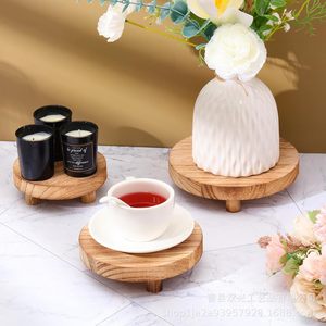 Bandeja redonda de madera para cupcakes, juego de té, soporte de exhibición, estante decorativo de escritorio, material de madera natural - Product Image 4