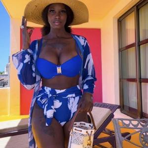 Оптовые купальники PASUXI 2026: комплект из 3 предметов (бикини, накидка, плавки) с принтом, большие размеры, для женщин - Product Image 4