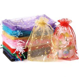 Moon Star Organza Bijoux Bonbons Sacs <span class=keywords><strong>Pochette</strong></span> de Couleur Aléatoire Cadeau Sac à Cordon pour la Fête de Noël Faveurs <span class=keywords><strong>Mariage</strong></span> Saint Valentin - Product Image 1