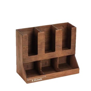 Wooden Cup Storage Box For Coffee Tea Shops Desktop Organizer With compartments For Cups And Packets - Product Image 3